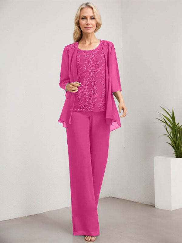 Vestido de madre de la novia de gasa con encaje, largo hasta el suelo, con lentejuelas y mono/pantalón separado