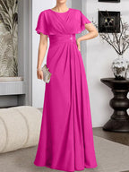 Vestido de gasa para madre de la novia con corte en A, escote redondo y largo hasta el suelo, con cuentas plisadas