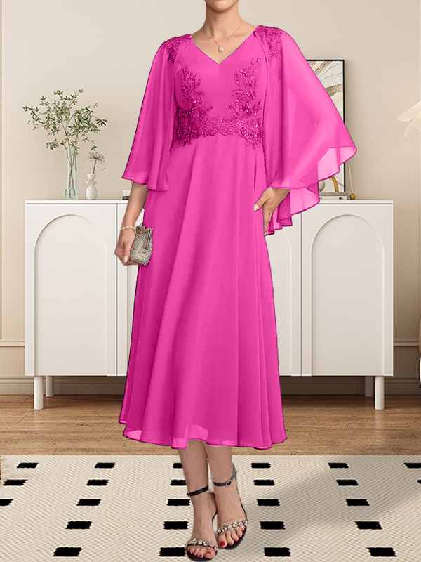 Vestido de gasa con encaje y escote en V para madre de la novia, largo hasta la rodilla, con lentejuelas y abalorios