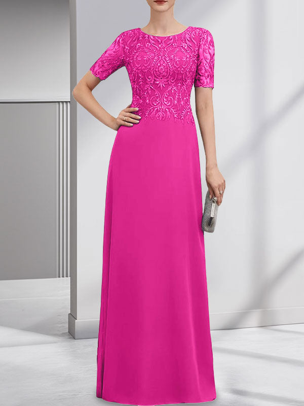 Vestido de gasa con encaje y lentejuelas para madre de la novia, corte A, largo hasta el suelo