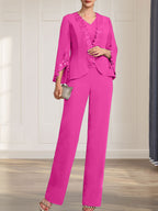 Vestido de gasa para madre de la novia, con escote en V y largo hasta el suelo, de mono/pantalón separado
