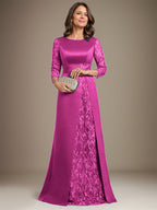Vestido de madre de la novia de satén con encaje, corte A, largo hasta el suelo y apliques