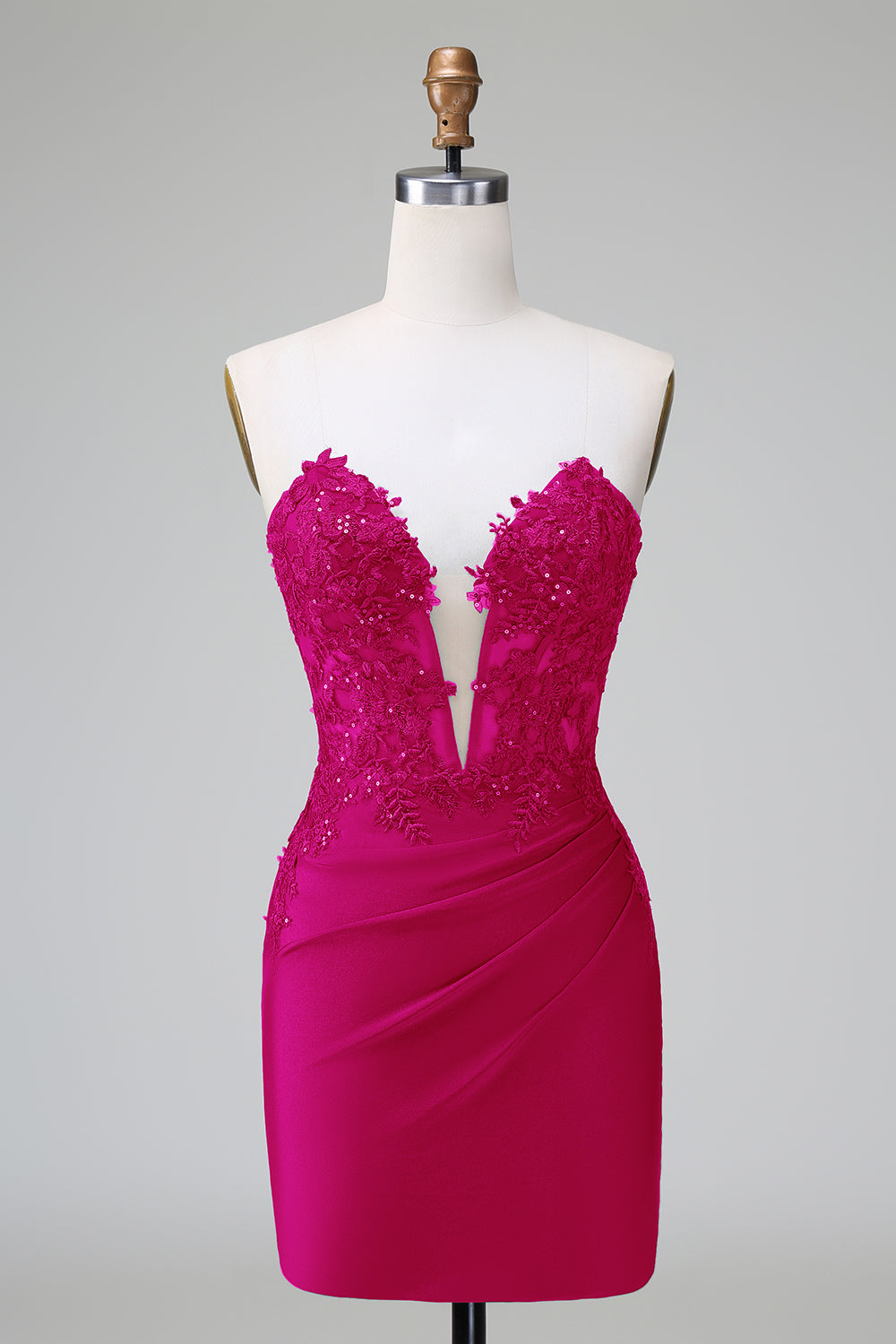 Vestido de fiesta corto, plisado, sin tirantes, ajustado, verde oscuro y elegante con cuentas