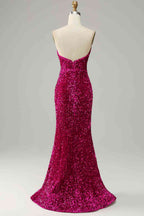 Strapless Sequin Prom Dress With Slit SYP112