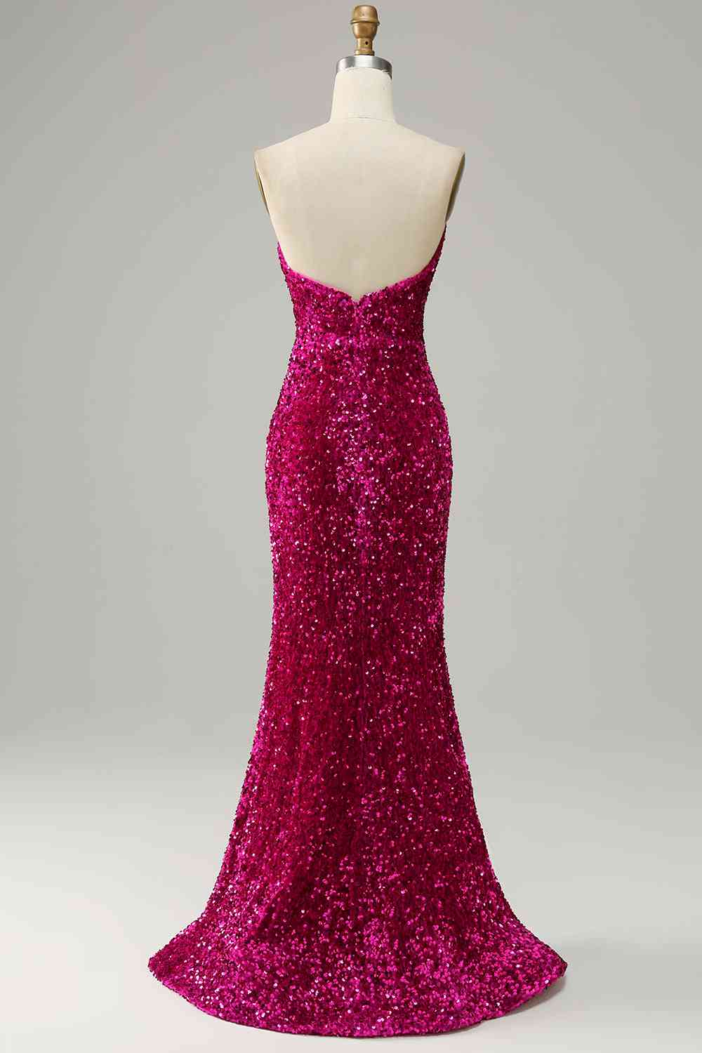 Trägerloses Pailletten-Ballkleid mit Schlitz SYP112 