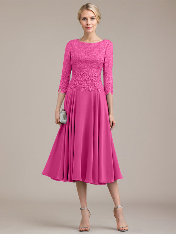 Vestido de gasa con encaje y escote redondo hasta la rodilla para madre de la novia