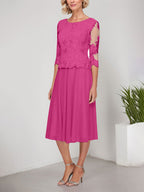 Vestido de gasa con encaje y bordado para madre de la novia, corte A, escote redondo y largo hasta la rodilla