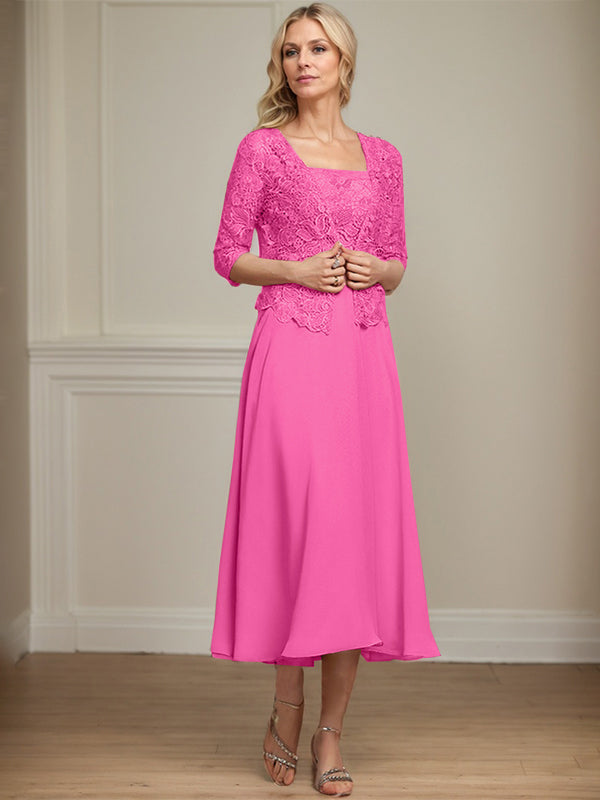 Vestido de gasa con encaje y lentejuelas para madre de la novia, corte A, largo hasta la rodilla