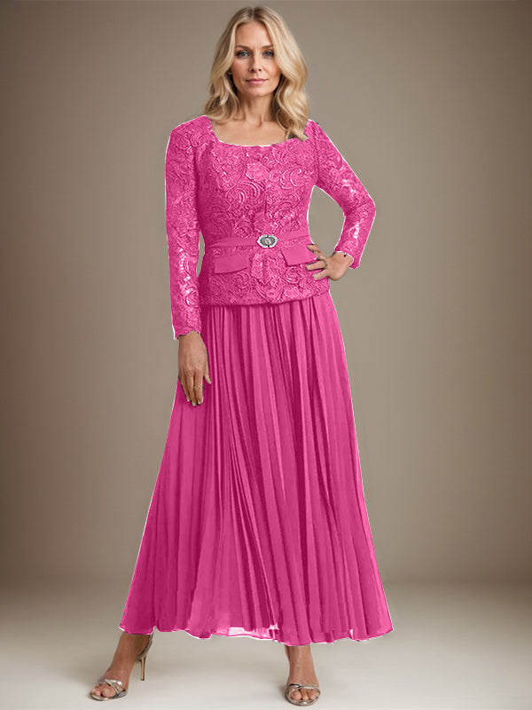 Vestido de gasa para madre de la novia con corte A, cuadrado, largo hasta los tobillos, con pliegues