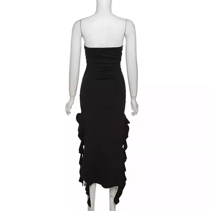Schickes schwarzes trägerloses Partykleid, schwarzes Abendkleid Y1929