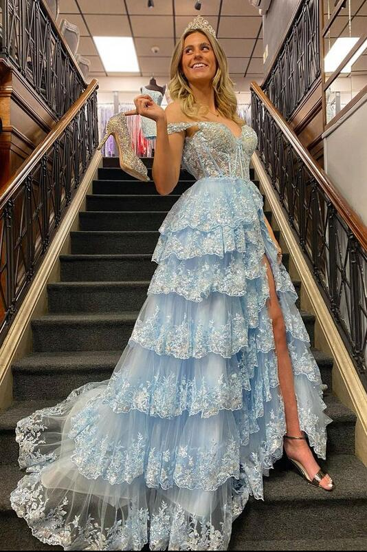 Vestido de fiesta brillante con falda con abertura, vestido de novia, vestido de fiesta de graduación escolar Y1812