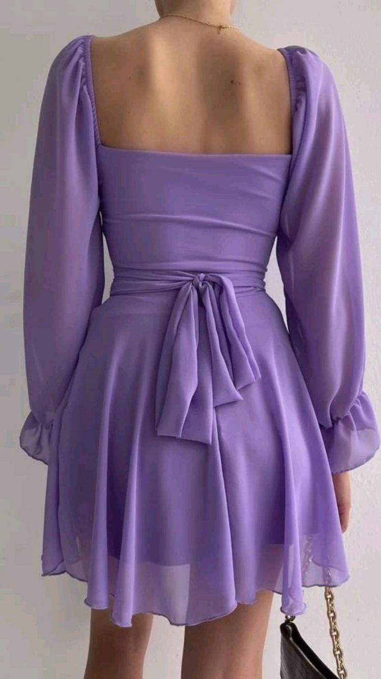 Vestido de fiesta morado de gasa con escote cuadrado Y2885