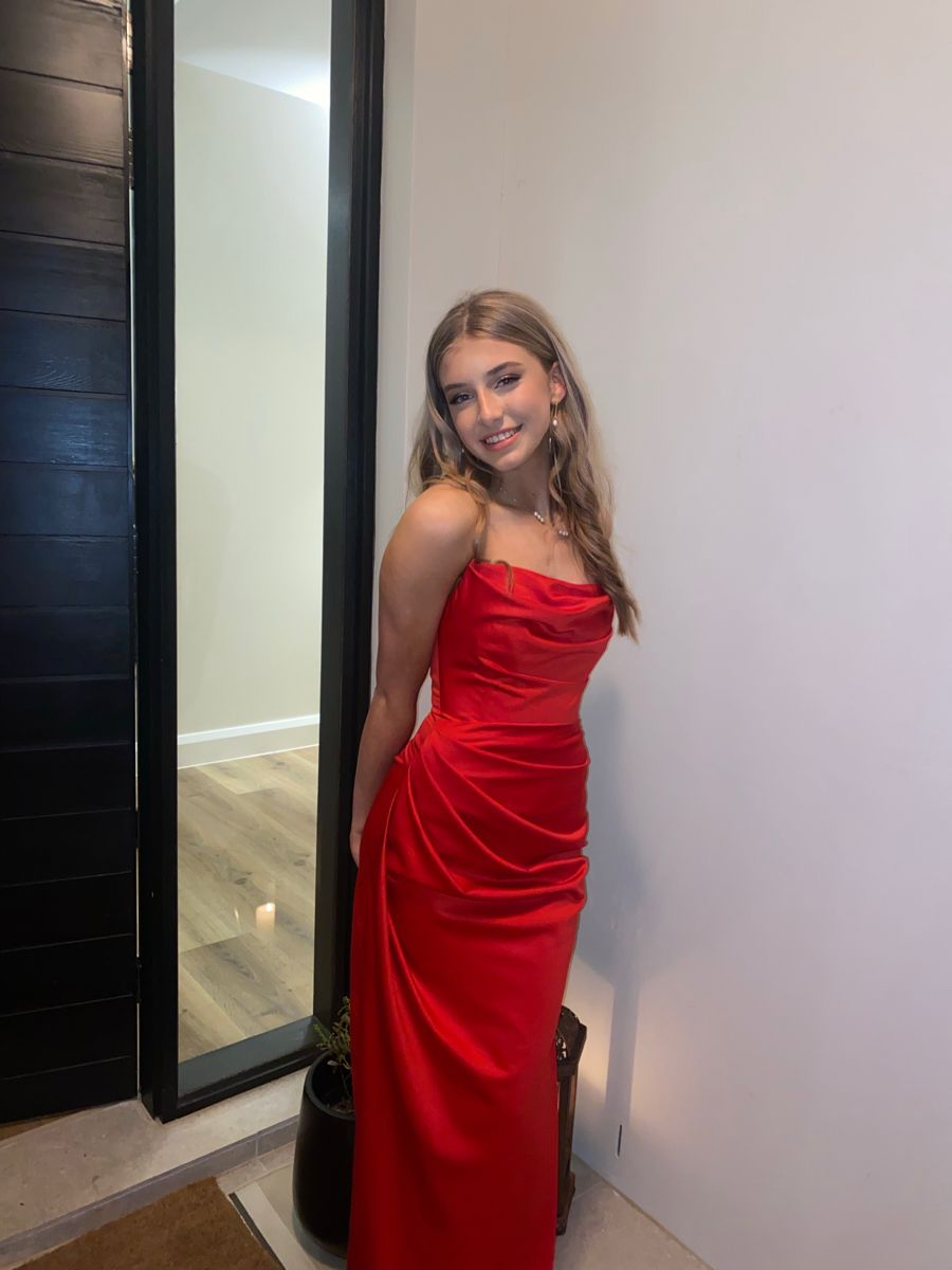 Vestido de noche largo de satén rojo elegante, vestido de fiesta rojo Y4929