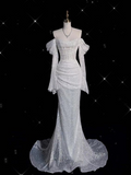 Vestido de noche sirena brillante con hombros descubiertos, vestido glamuroso Y6889