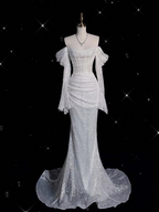 Vestido de noche sirena brillante con hombros descubiertos, vestido glamuroso Y6889