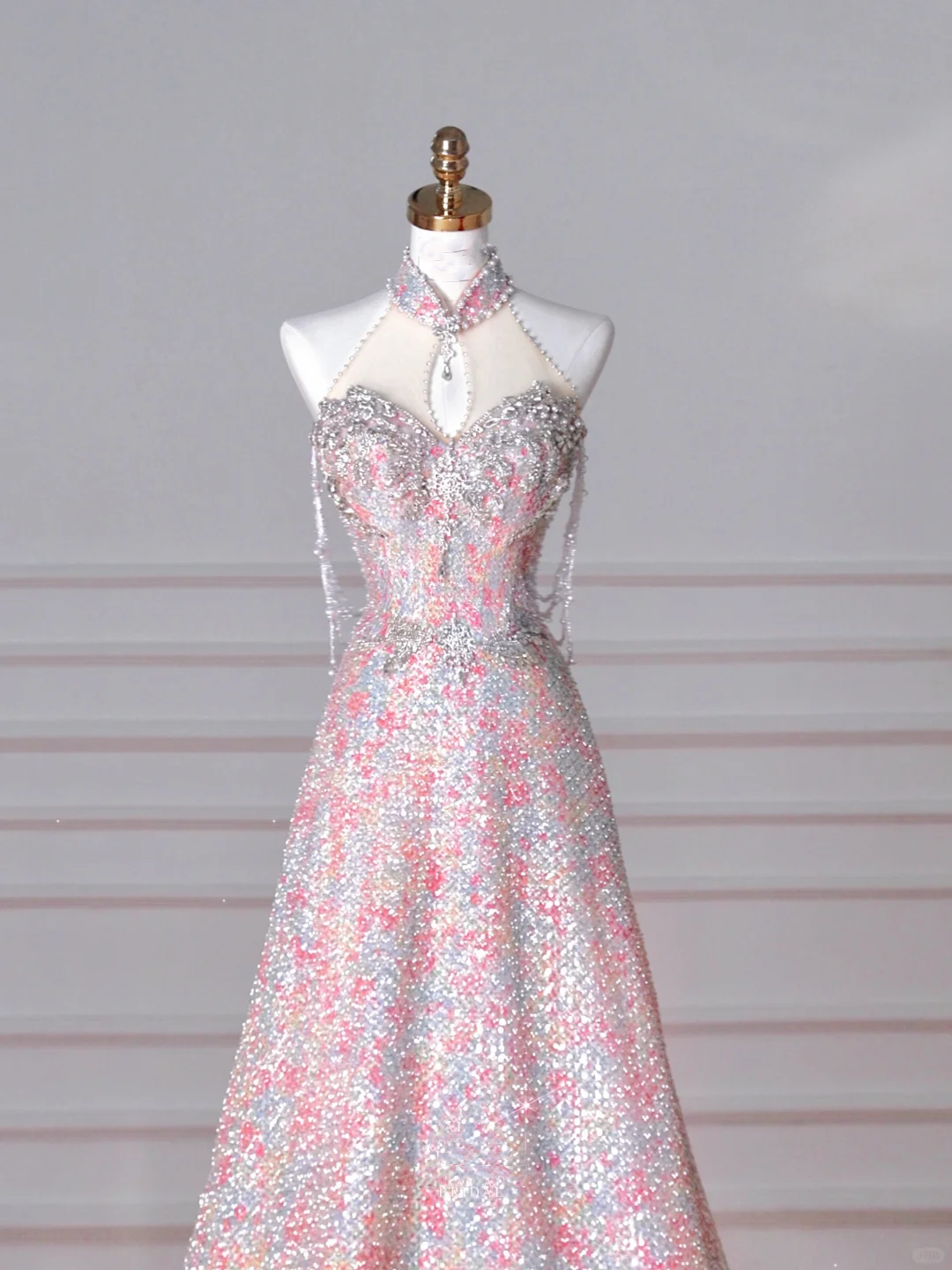 Hermoso vestido de fiesta de noche con lentejuelas rosas y cuentas, corte en A, Y8637