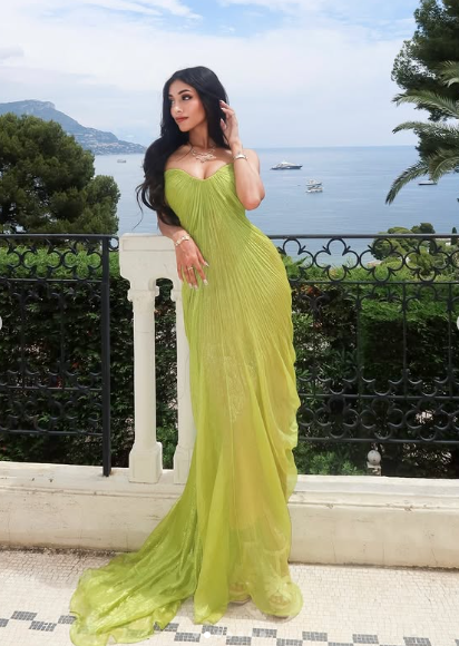 Vestido de fiesta largo verde sexy con tirantes finos Y7925