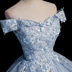 Blau Tüll Spitze lange Ballkleid Abendkleider Y4208
