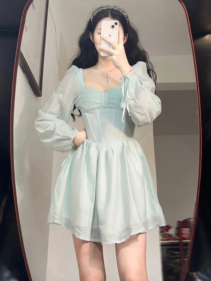 Retro A-Linie Homecoming-Kleid mit langen Ärmeln, Partykleid, Y2517