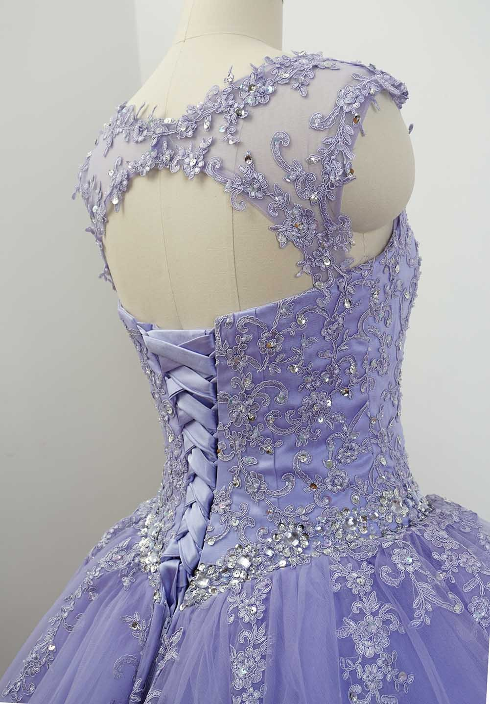 Wunderschöne Flügelärmeln Lavendel Ballkleid Quinceanera Kleider Spitze Appliqued Sweet 16 Kleid Y7341