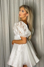 Rosa A-Linie Homecoming-Kleid mit eckigem Ausschnitt und Ballonärmeln, Y2434