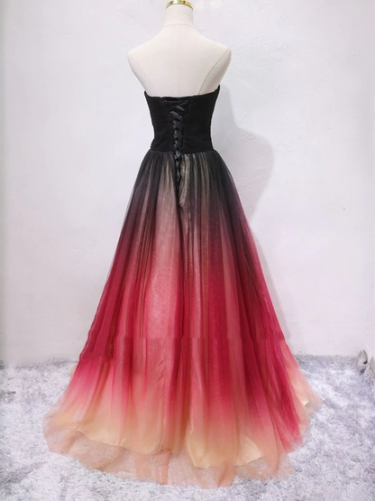 Trägerloses A-Linien-Abendkleid mit V-Ausschnitt und offenem Rücken in Ombre-Optik, langes formelles Abschluss-Abendkleid in Ombre-Optik, Y1826