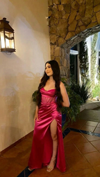 Charmantes Satin Meerjungfrau Perlen Langes Partykleid Schlitz Geburtstag Abendkleid Y7718