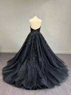 Atemberaubendes, alternatives schwarzes Kleid, schulterfreies Ballkleid, Gothic, unkonventionelles Hochzeitskleid, Y2477