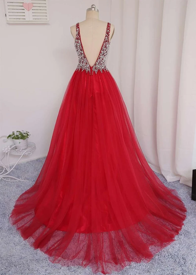 V Neckline Prom Dress Tulle Skirt Evening Dress Graduation Party Dress Formal Dress Dresses For Prom Special Occasion Dress Y792