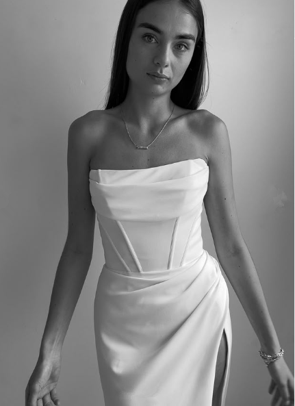 Vestido de noche largo tipo sirena, elegante, blanco, sin tirantes, con abertura, Y8417