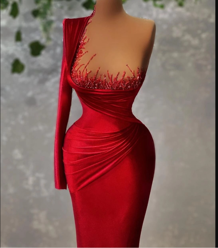 Moderne Samt Eine Schulter Perlen Roten Teppich Kleider Abendkleider Frauen Meerjungfrau Prom Kleid Y1907