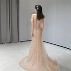 Exquisite Champagne Mermaid Women Evening Dresses Sequins Beading Prom Party Gowns Formal Occasion Vestido De Noche-payinti