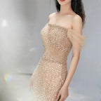 Exquisite Champagne Mermaid Women Evening Dresses Sequins Beading Prom Party Gowns Formal Occasion Vestido De Noche-payinti