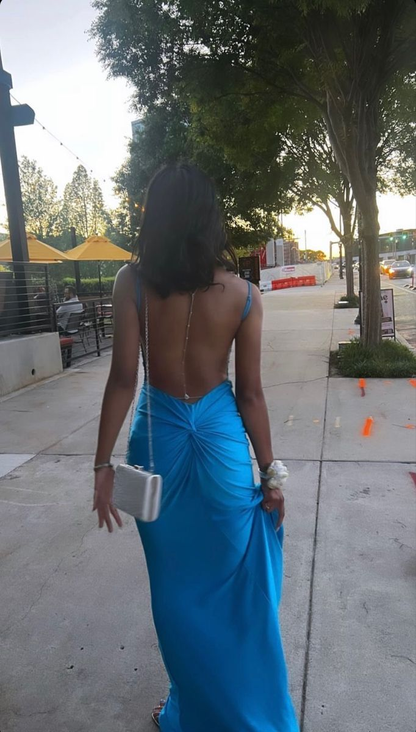 Vestido de fiesta de sirena azul, vestido de noche Y4622