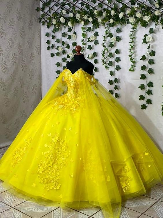 Gelbes Prinzessin Quinceanera Kleid Ballkleid, Sweet 16 Kleider Y6574