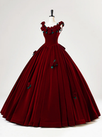 Wunderschönes burgunderrotes Quinceanera-Kleid aus Samt mit Rosenblüten Y7750