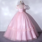 Wunderschöne rosa Quinceanera-Kleider, luxuriöse Puffärmel, klassisches Plissee-Partykleid, Reißverschluss hinten, Ballkleid Y2588