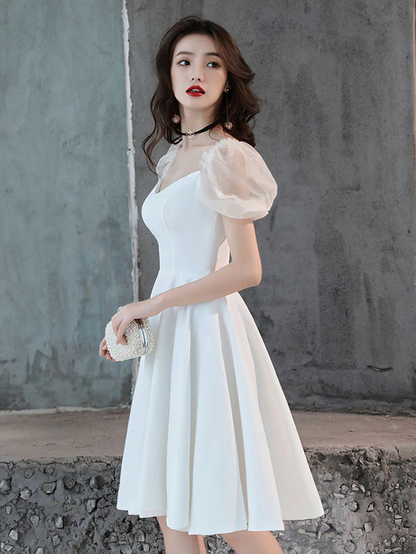 White Satin Short Prom Dress White Homecoming Dress Y2423