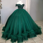 Vestido de fiesta verde con hombros descubiertos, vestido verde de quinceañera Y7145