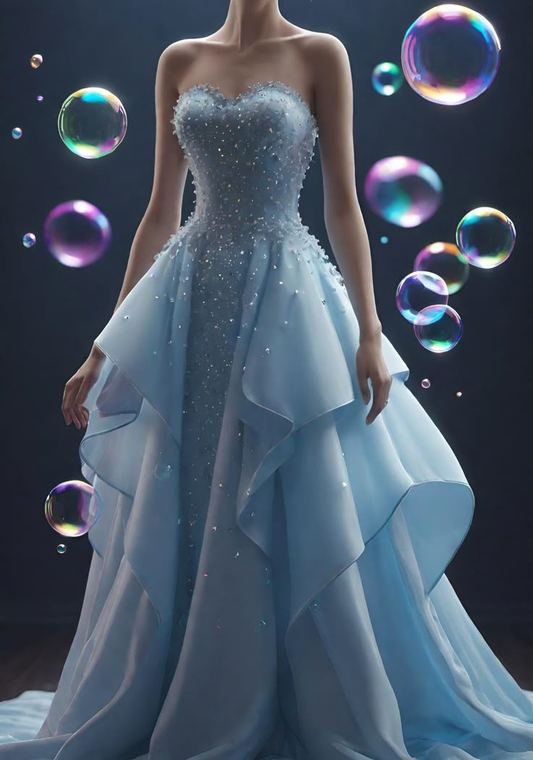 Elegante vestido de noche de gasa azul sin tirantes y con cuentas, vestido formal de sirena para fiesta Y8338