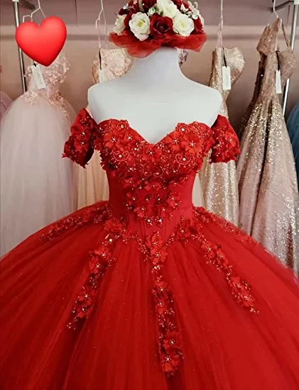 Großzügiges rotes A-Linien-Ballkleid aus Tüllspitze, Sweet 16-Kleid Y1221
