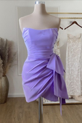 Vestido de satén lavanda estilo hoco, minivestido lavanda para el regreso a casa Y3093