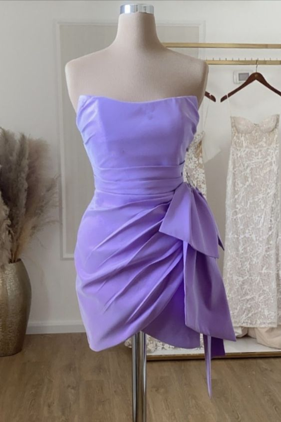 Vestido de satén lavanda estilo hoco, minivestido lavanda para el regreso a casa Y3093