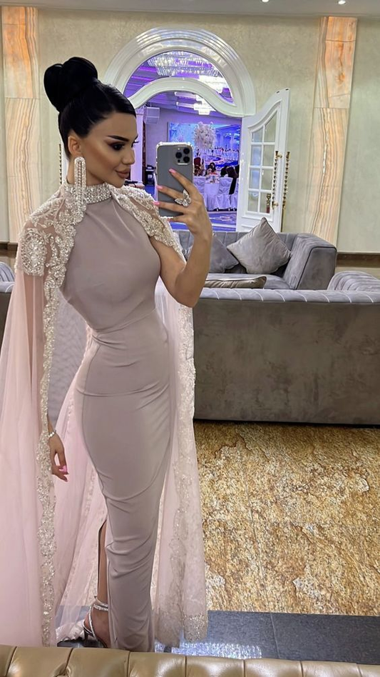 Vestido de fiesta con capa de Arabia Saudita, vestido de noche formal de Dubái Y6070