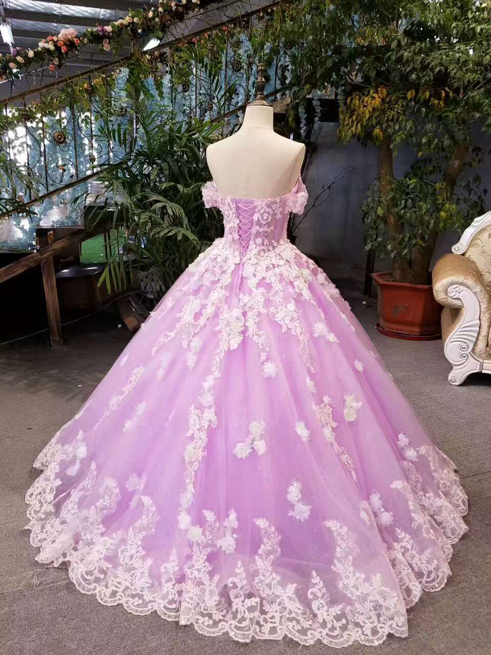 Nuevos vestidos de novia florales, corte A, largo hasta el suelo, con cordones, hombros descubiertos, cuentas y apliques, Y1090