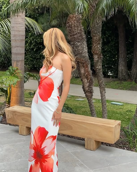 Hermoso vestido de fiesta de satén sin tirantes con estampado floral, vestido de noche Y8239