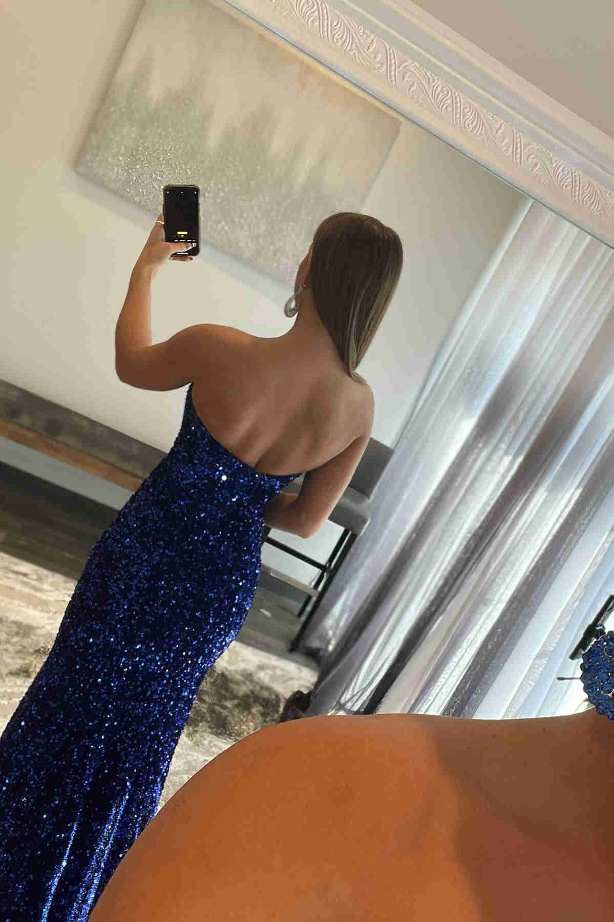 Glitzernde Ballkleider mit Schlitz SYP82