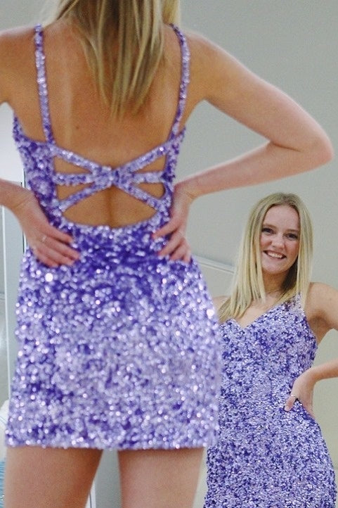 Glitzerndes Lavendel-Heimkehrkleid mit Pailletten SYH28