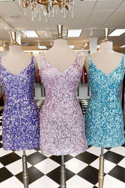 Glitter Lavender Sequined Homecoming Dress SYH28