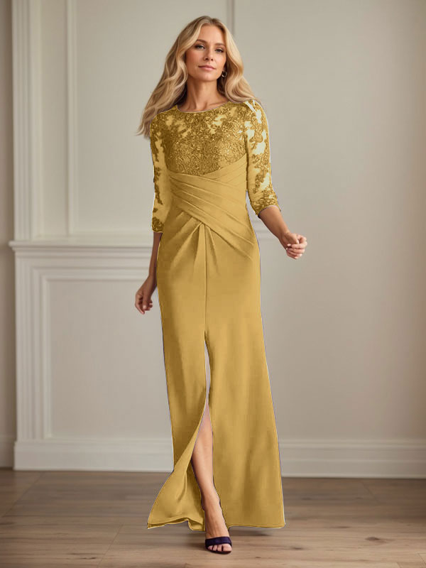 Vestido para madre de la novia de crepé elástico con encaje color ciruela